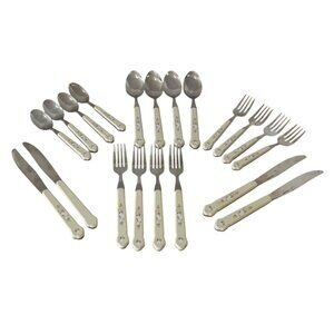 Vtg Pfaltzgraff Tea Rose Flatware Set Of 20 Placee Setting for 4 Stainless Steel